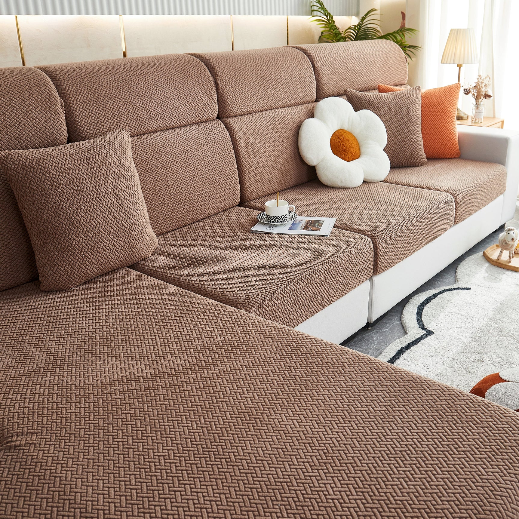 High Stretch Separate Cushion Covers Sofa Slipcover for L-Shaped Sectional Couch