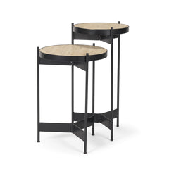 Wade Matte Black Travertine Marble Metal End Tables - Ornate Home