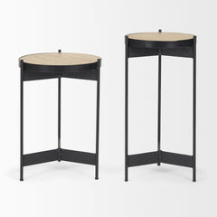 Wade Matte Black Travertine Marble Metal End Tables - Ornate Home