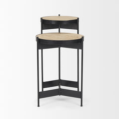 Wade Matte Black Travertine Marble Metal End Tables - Ornate Home