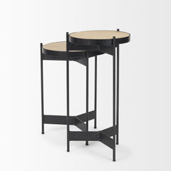 Wade Matte Black Travertine Marble Metal End Tables - Ornate Home