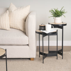 Wade Matte Black Travertine Marble Metal End Tables - Ornate Home