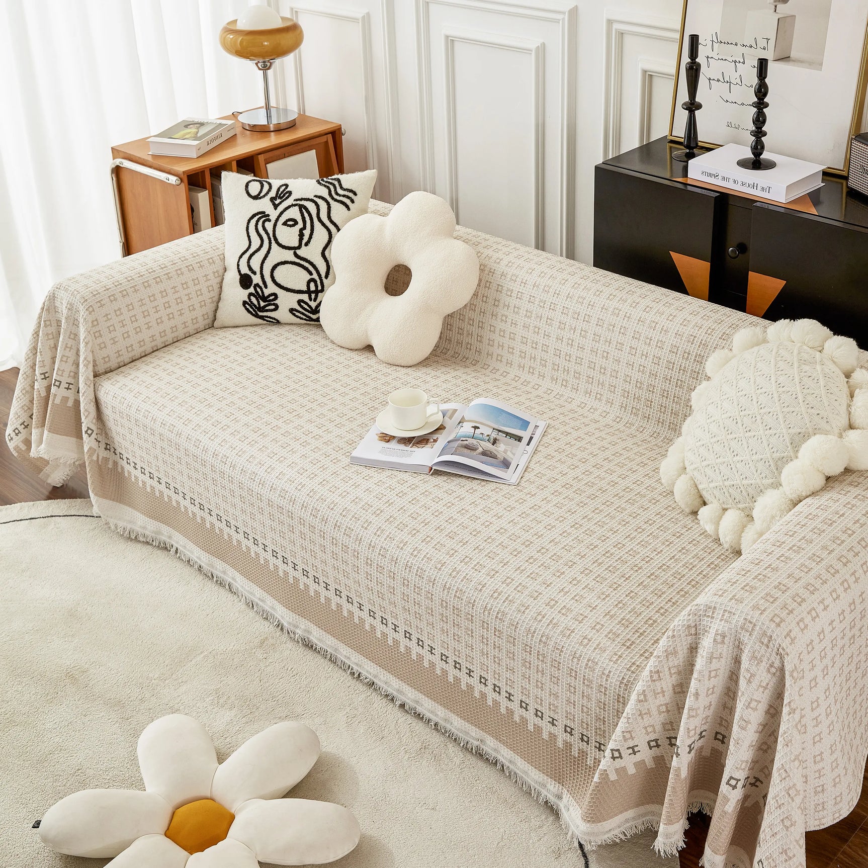 Waffle Lattice Fabric Sofa Cover, Multi-purpose Soft Sofa Throw, Couch Cover Blanket Throws for Couches - Ornate Home