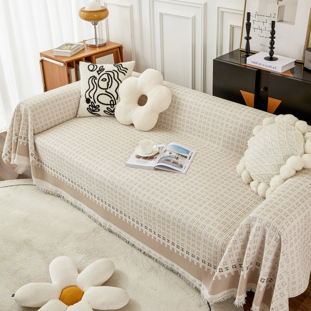 Waffle Lattice Fabric Sofa Cover, Multi-purpose Soft Sofa Throw, Couch Cover Blanket Throws for Couches - Ornate Home