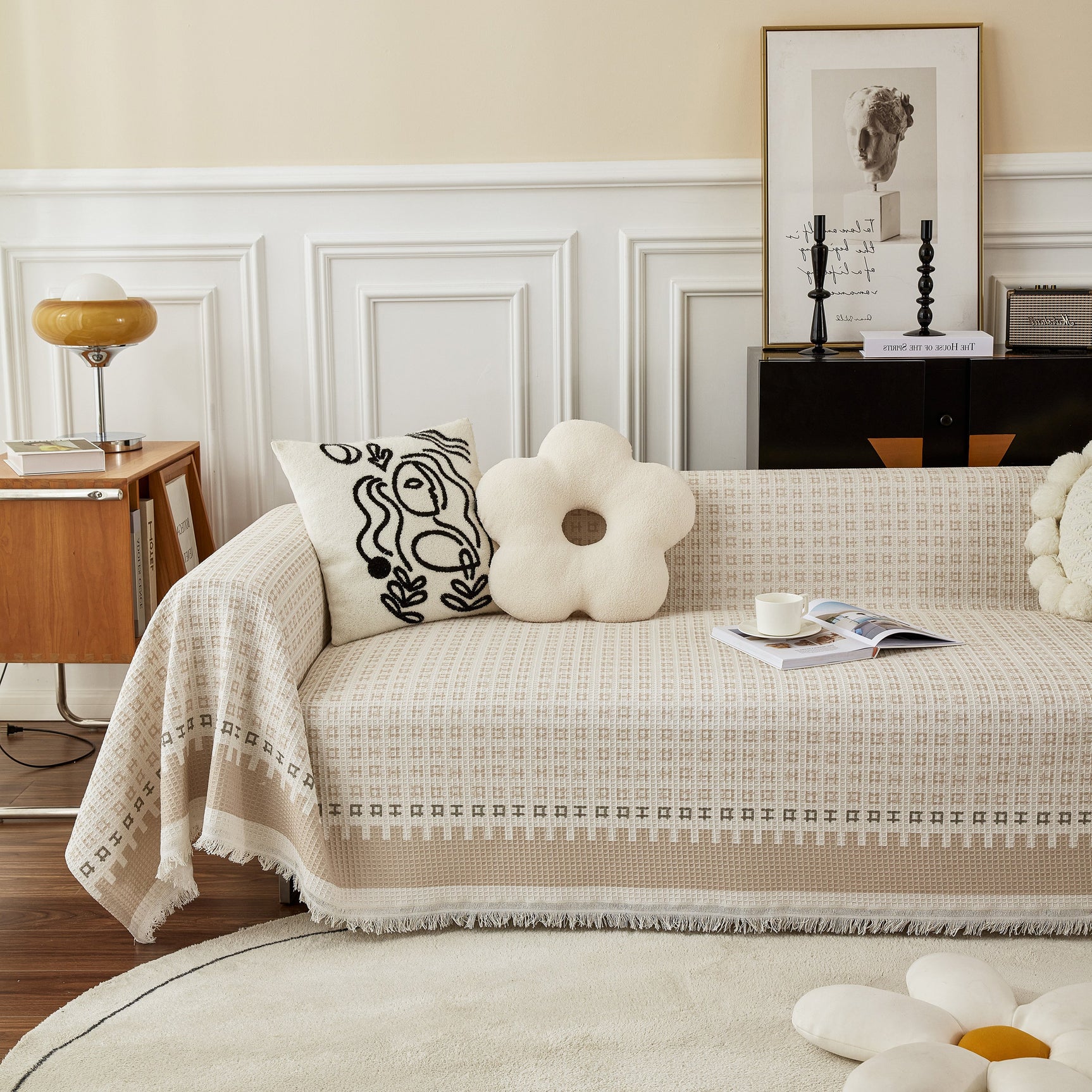 Waffle Lattice Fabric Sofa Cover, Multi-purpose Soft Sofa Throw, Couch Cover Blanket Throws for Couches - Ornate Home