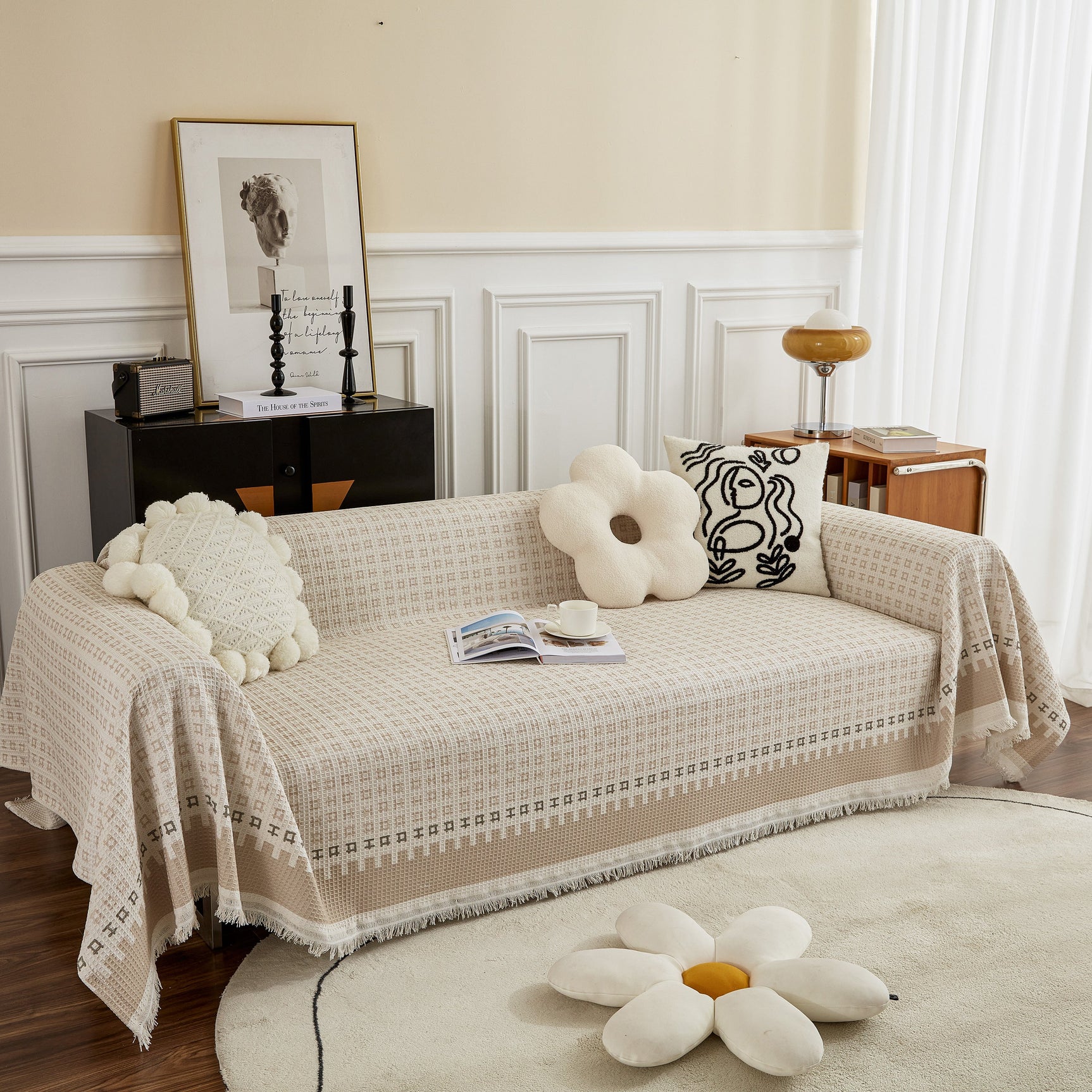 Waffle Lattice Fabric Sofa Cover, Multi-purpose Soft Sofa Throw, Couch Cover Blanket Throws for Couches - Ornate Home