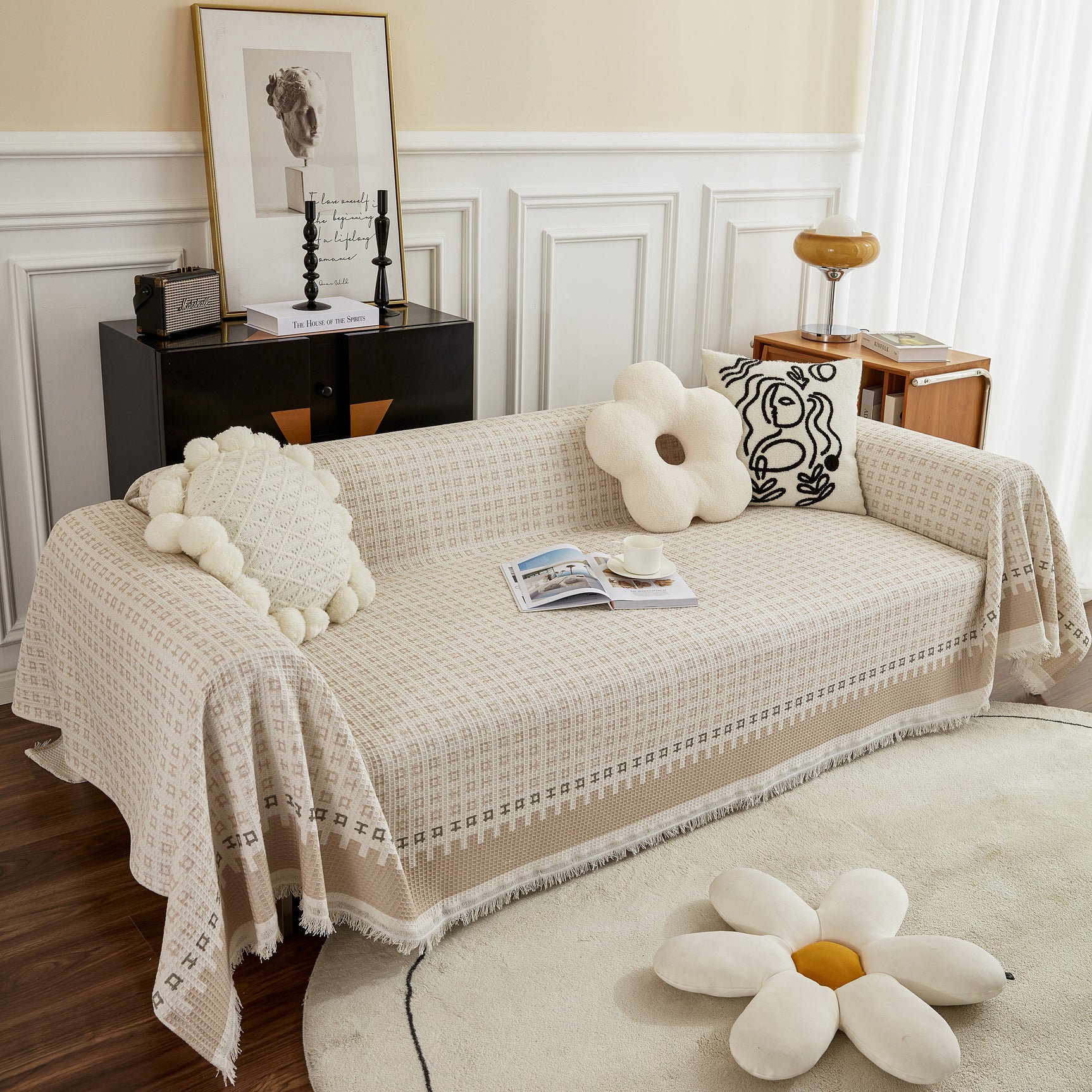 Waffle Lattice Fabric Sofa Cover, Multi-purpose Soft Sofa Throw, Couch Cover Blanket Throws for Couches - Ornate Home