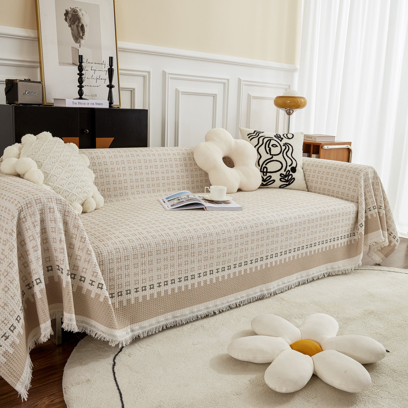 Waffle Lattice Fabric Sofa Cover, Multi-purpose Soft Sofa Throw, Couch Cover Blanket Throws for Couches - Ornate Home