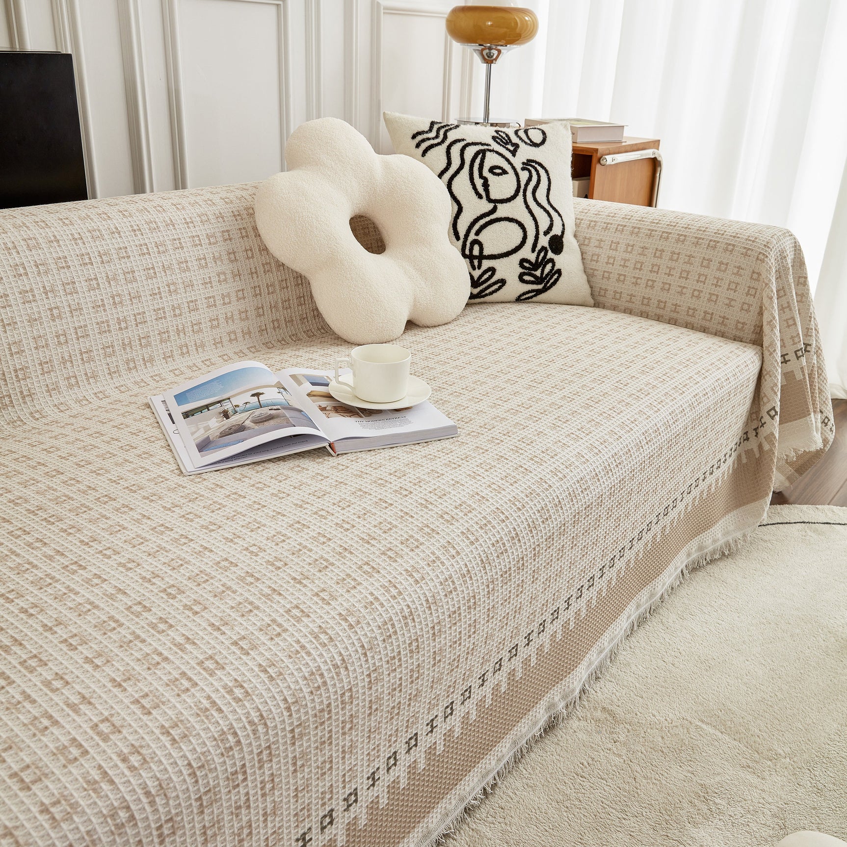 Waffle Lattice Fabric Sofa Cover, Multi-purpose Soft Sofa Throw, Couch Cover Blanket Throws for Couches - Ornate Home