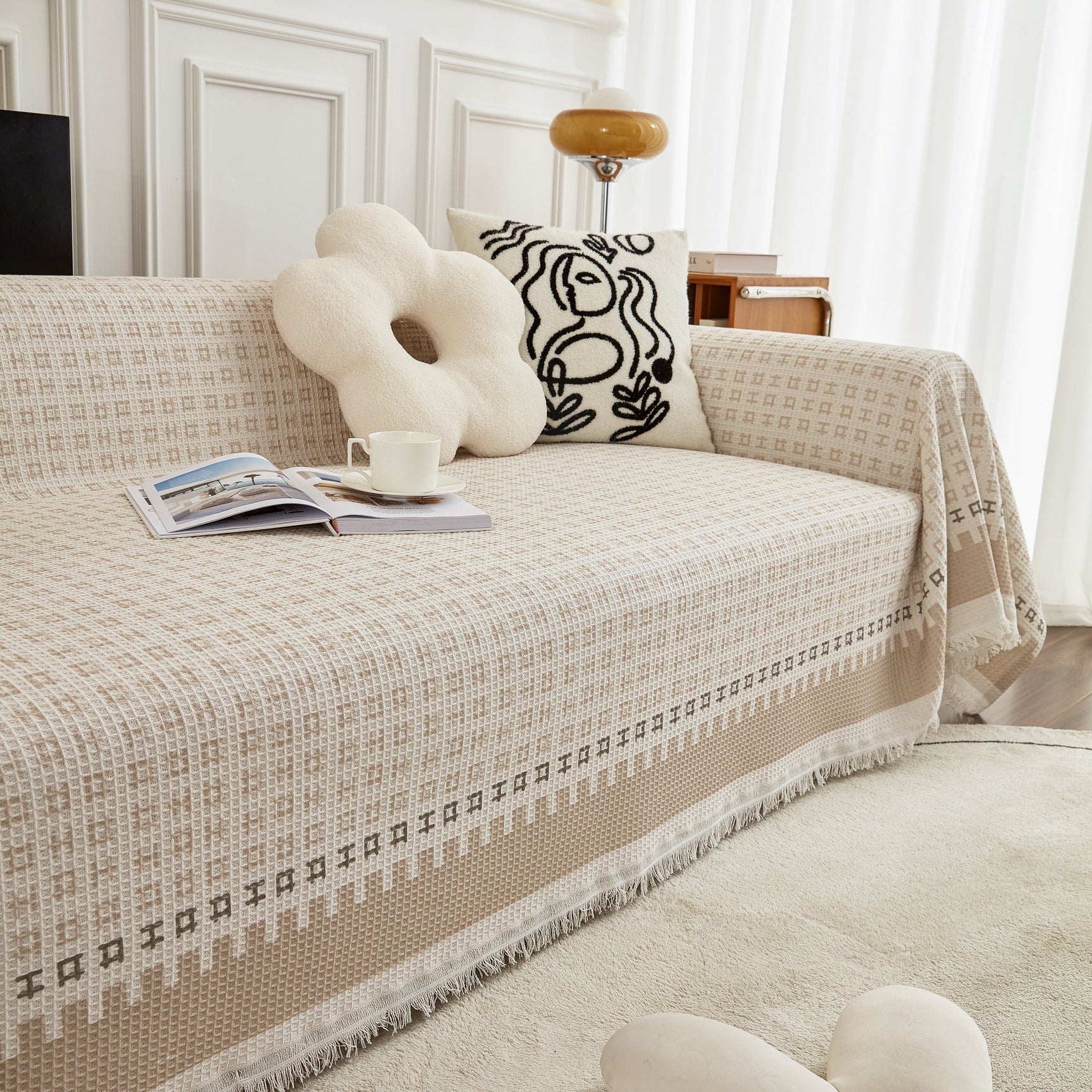 Waffle Lattice Fabric Sofa Cover, Multi-purpose Soft Sofa Throw, Couch Cover Blanket Throws for Couches - Ornate Home