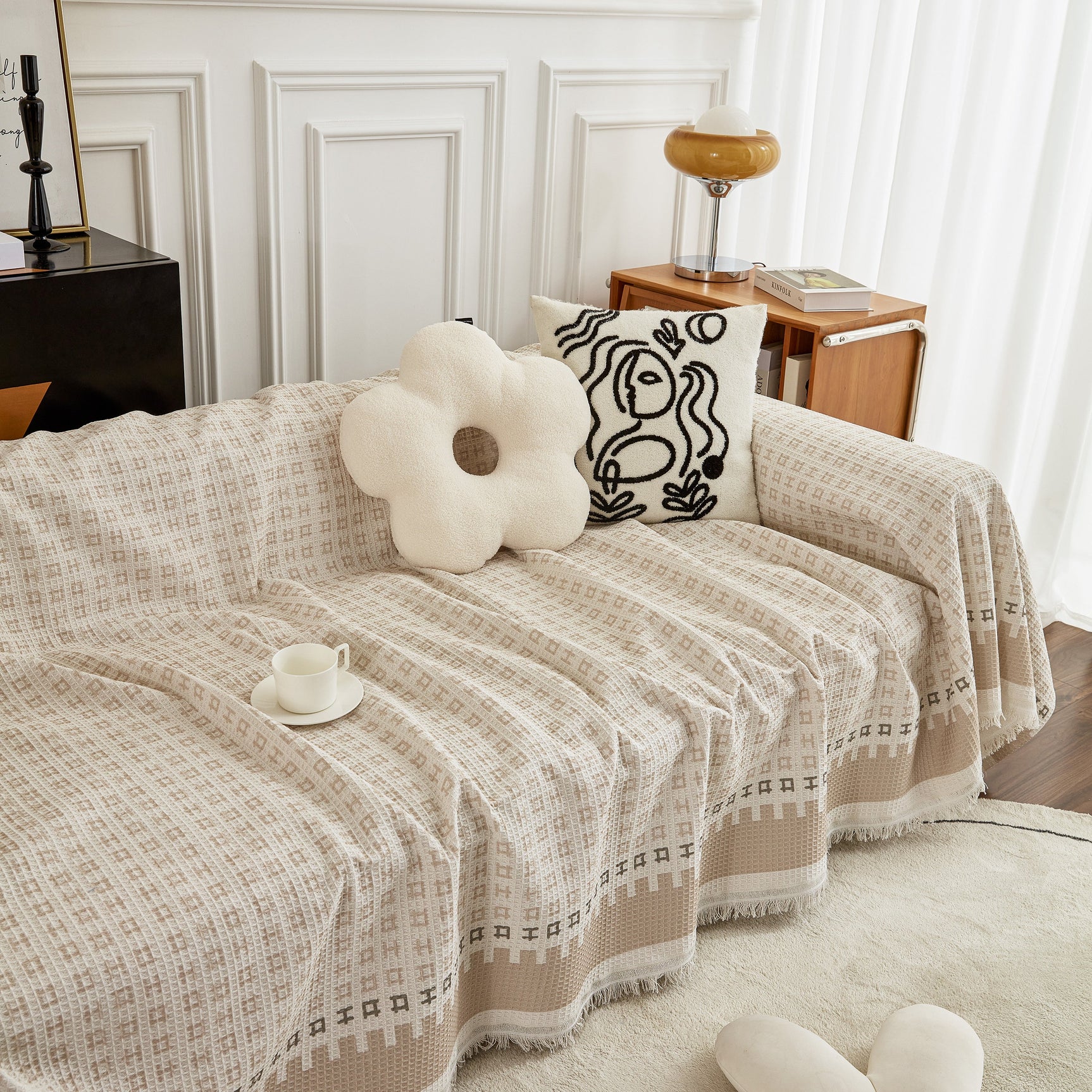 Waffle Lattice Fabric Sofa Cover, Multi-purpose Soft Sofa Throw, Couch Cover Blanket Throws for Couches - Ornate Home