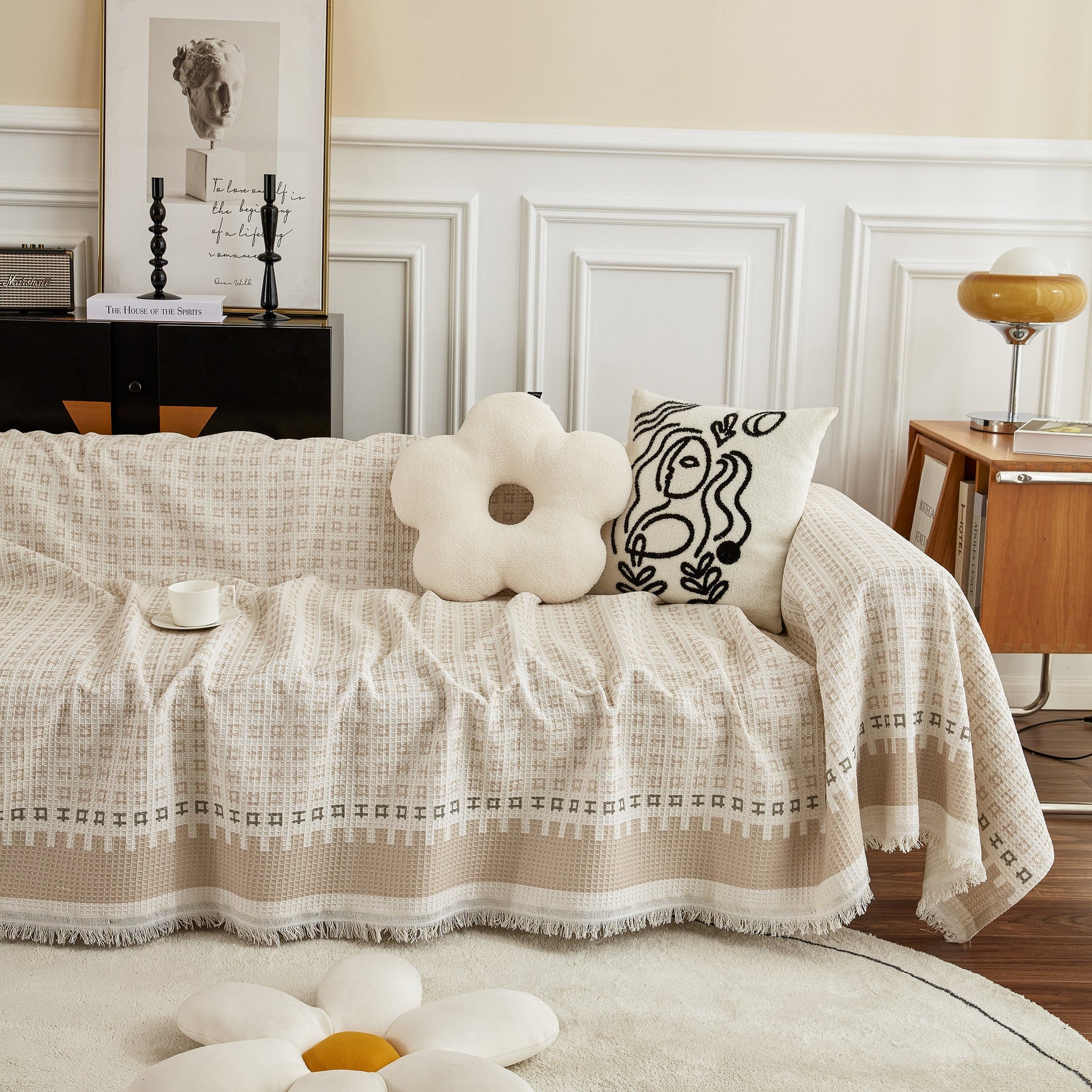Waffle Lattice Fabric Sofa Cover, Multi-purpose Soft Sofa Throw, Couch Cover Blanket Throws for Couches - Ornate Home