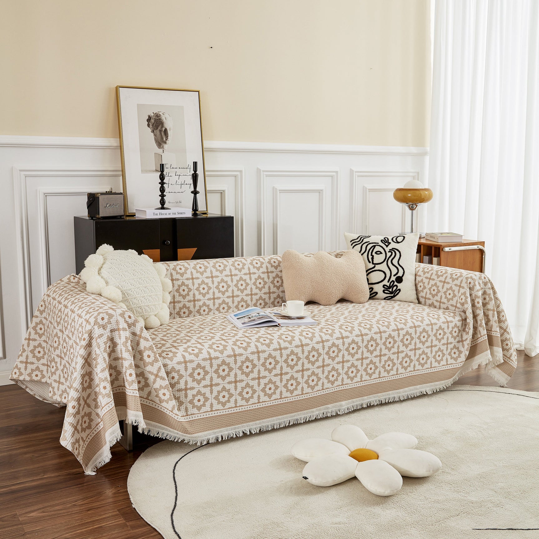 Waffle Lattice Fabric Sofa Cover, Multi-purpose Soft Sofa Throw, Couch Cover Blanket Throws for Couches - Ornate Home