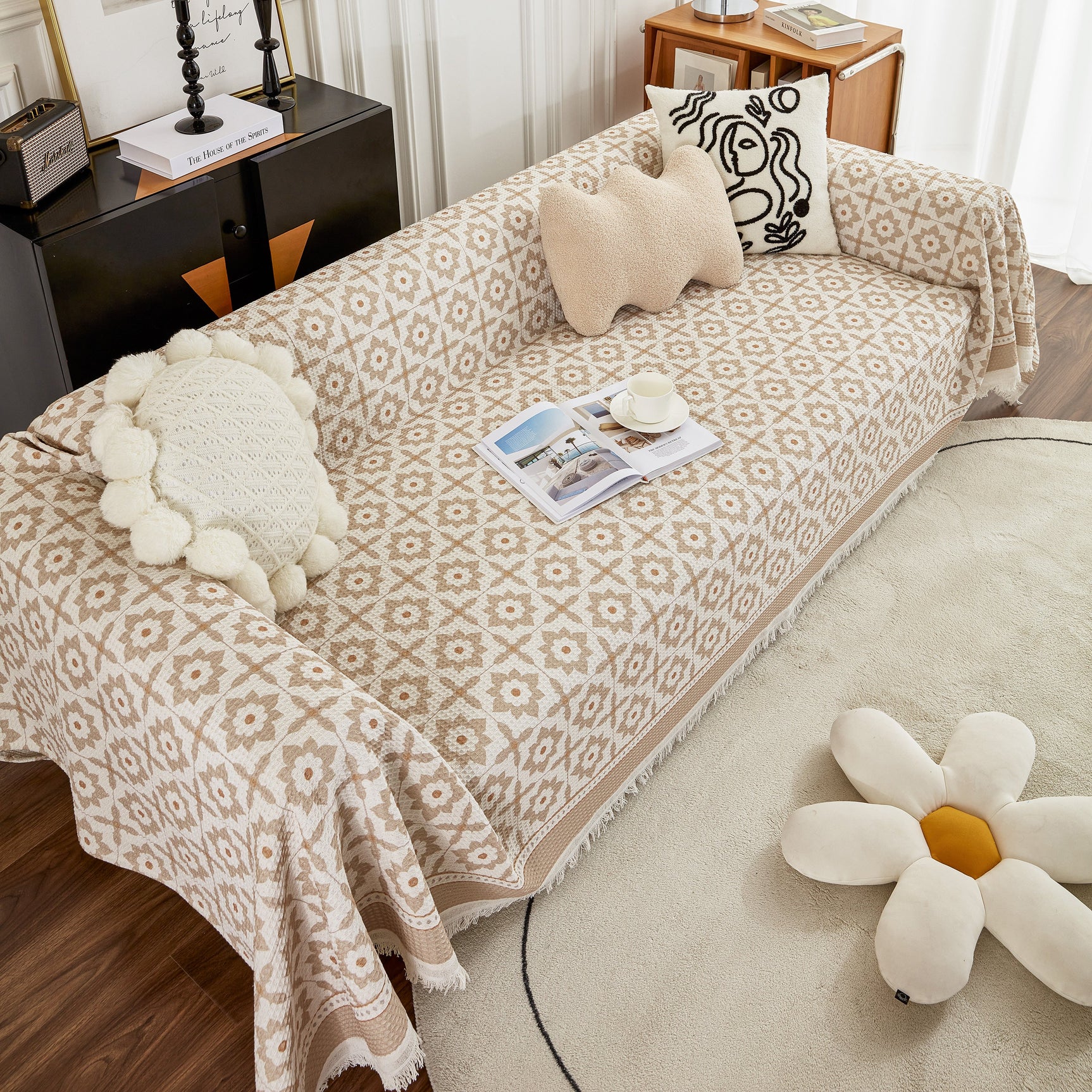 Waffle Lattice Fabric Sofa Cover, Multi-purpose Soft Sofa Throw, Couch Cover Blanket Throws for Couches - Ornate Home
