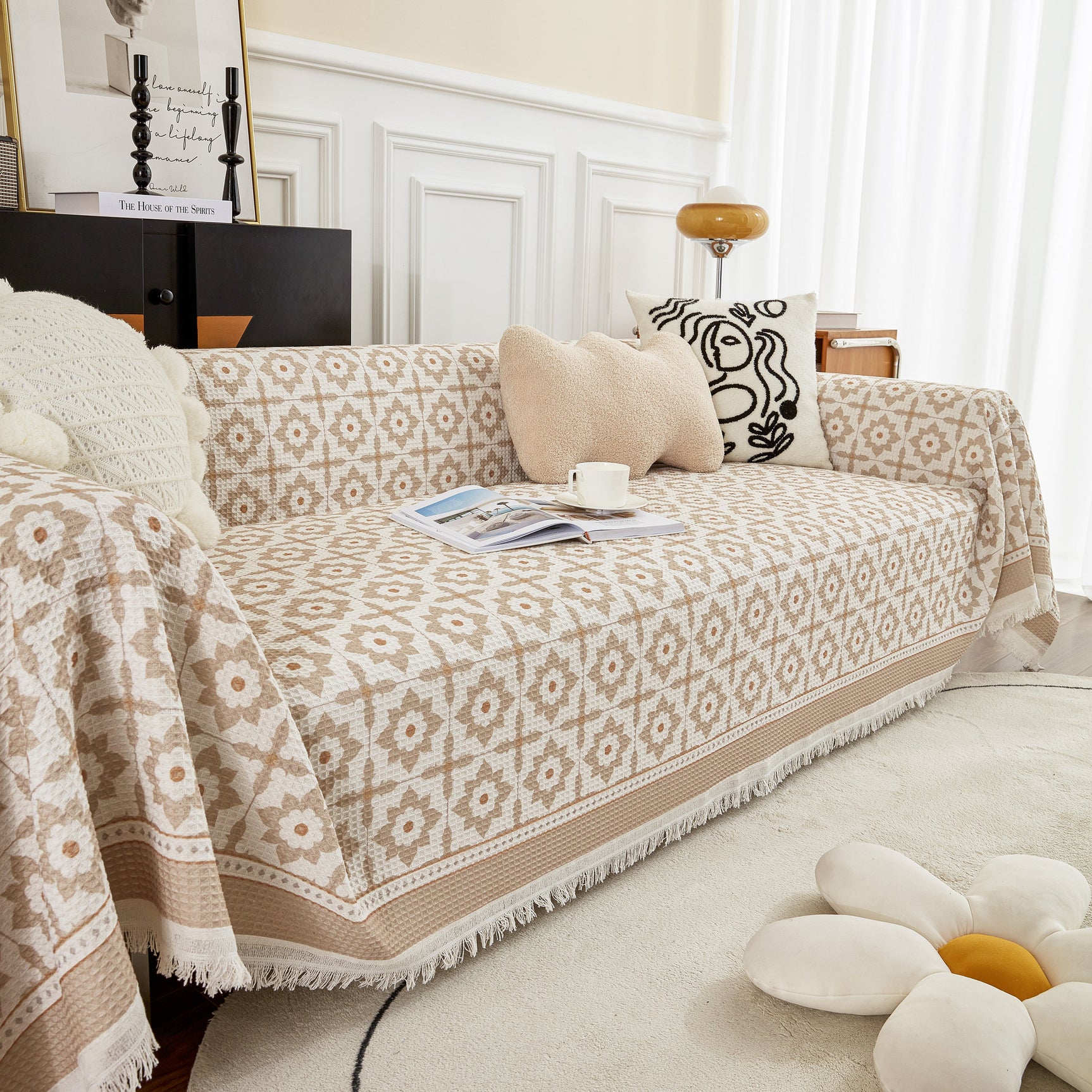 Waffle Lattice Fabric Sofa Cover, Multi-purpose Soft Sofa Throw, Couch Cover Blanket Throws for Couches - Ornate Home