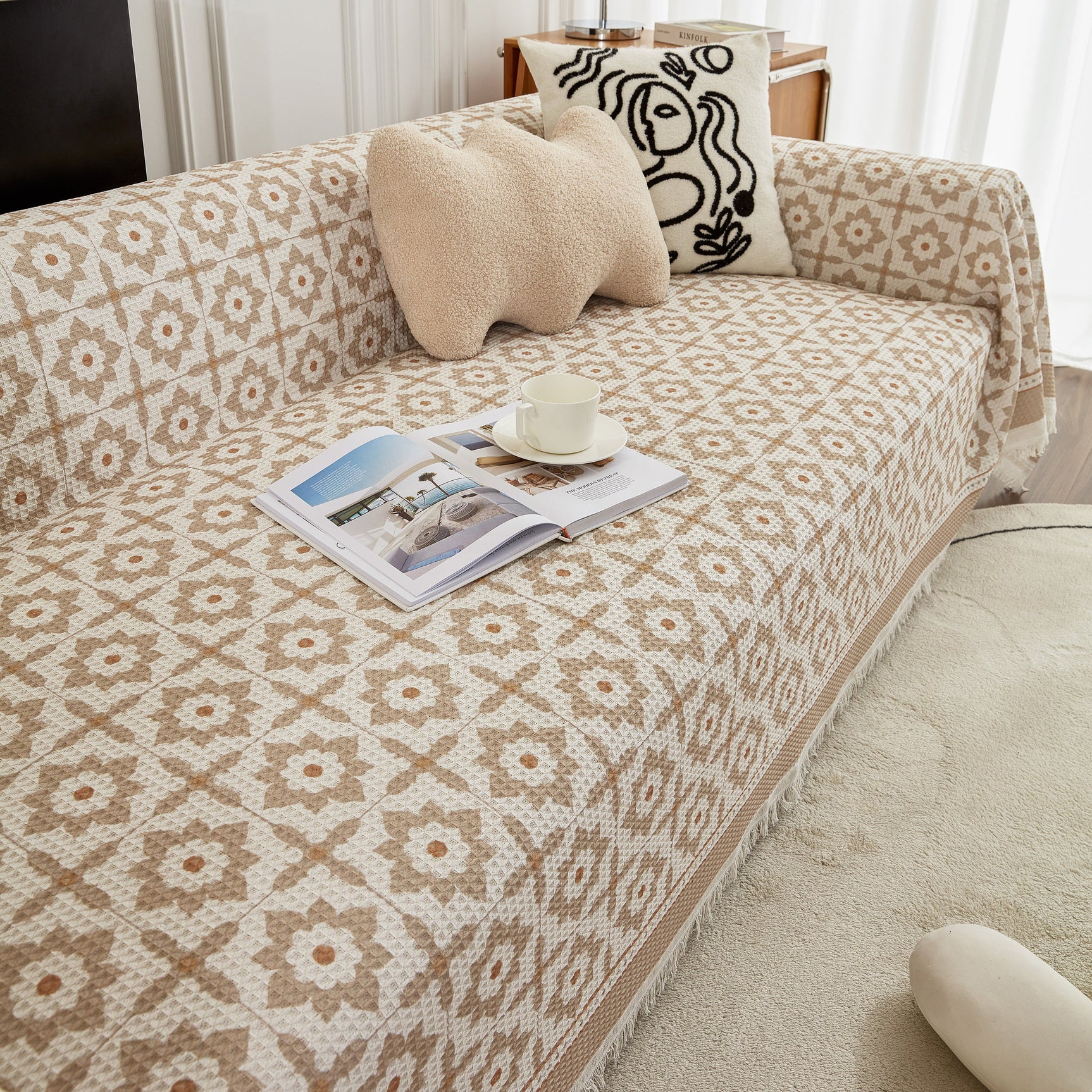 Waffle Lattice Fabric Sofa Cover, Multi-purpose Soft Sofa Throw, Couch Cover Blanket Throws for Couches - Ornate Home