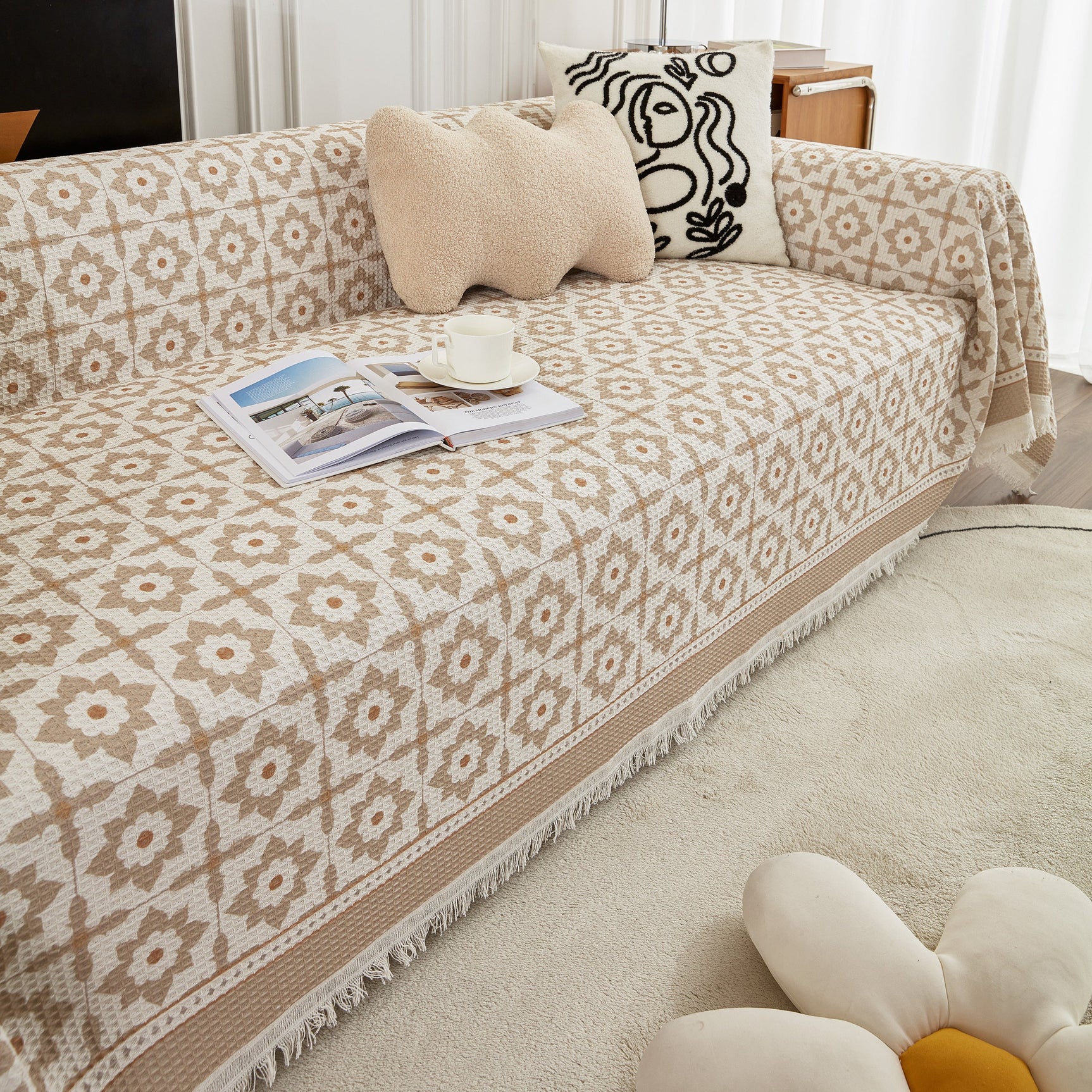 Waffle Lattice Fabric Sofa Cover, Multi-purpose Soft Sofa Throw, Couch Cover Blanket Throws for Couches - Ornate Home