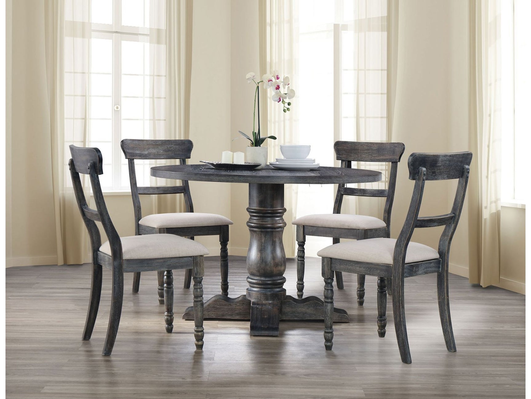 Wallace Weathered Gray Round Pedestal Dining Table - Ornate Home