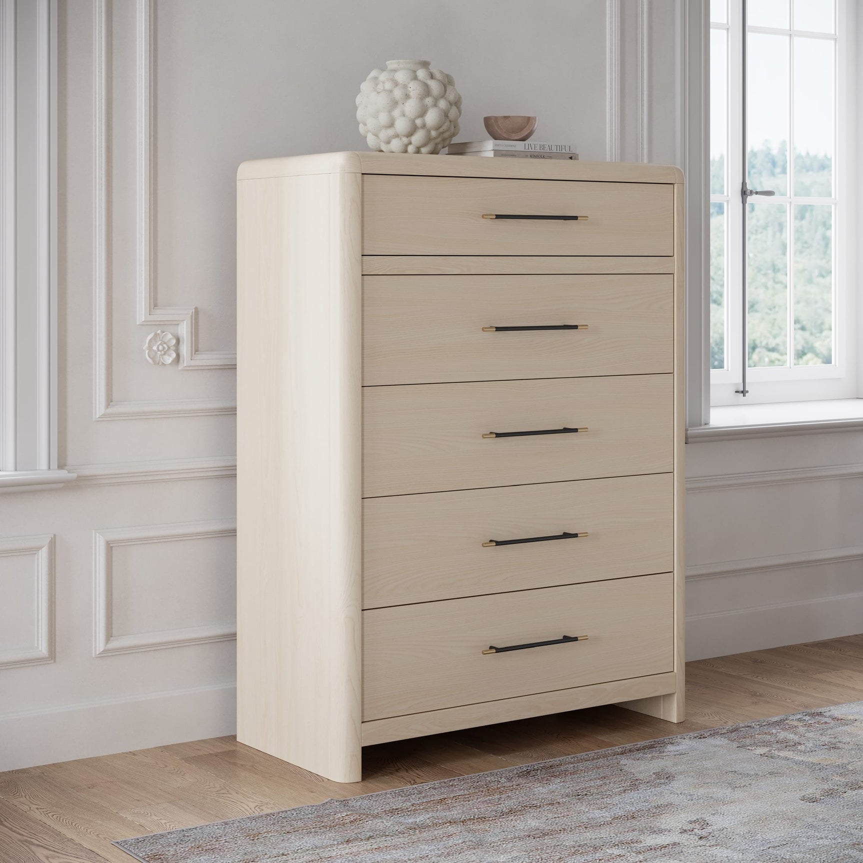 Wallen White Sand 5 Drawer Chest - Ornate Home