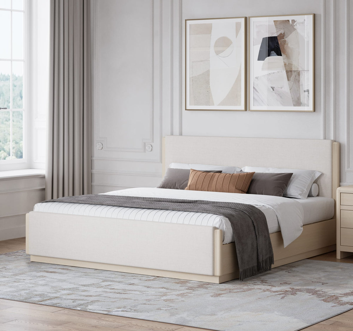 Wallen White Sand California King Upholstered Bed - Ornate Home