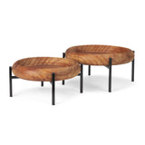 Wally Medium Brown/Matte Black Round Wood Metal Stand Trays - Ornate Home
