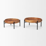 Wally Medium Brown/Matte Black Round Wood Metal Stand Trays - Ornate Home