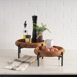 Wally Medium Brown/Matte Black Round Wood Metal Stand Trays - Ornate Home