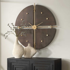 Walnut Elegance Brown/Gold Wall Clock - Ornate Home