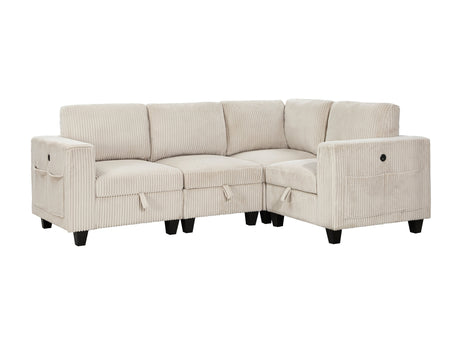 Walterboro Beige 4-Piece Sectional with Storage Pouches - Ornate Home