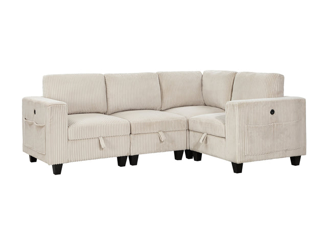 Walterboro Beige 4-Piece Sectional with Storage Pouches - Ornate Home