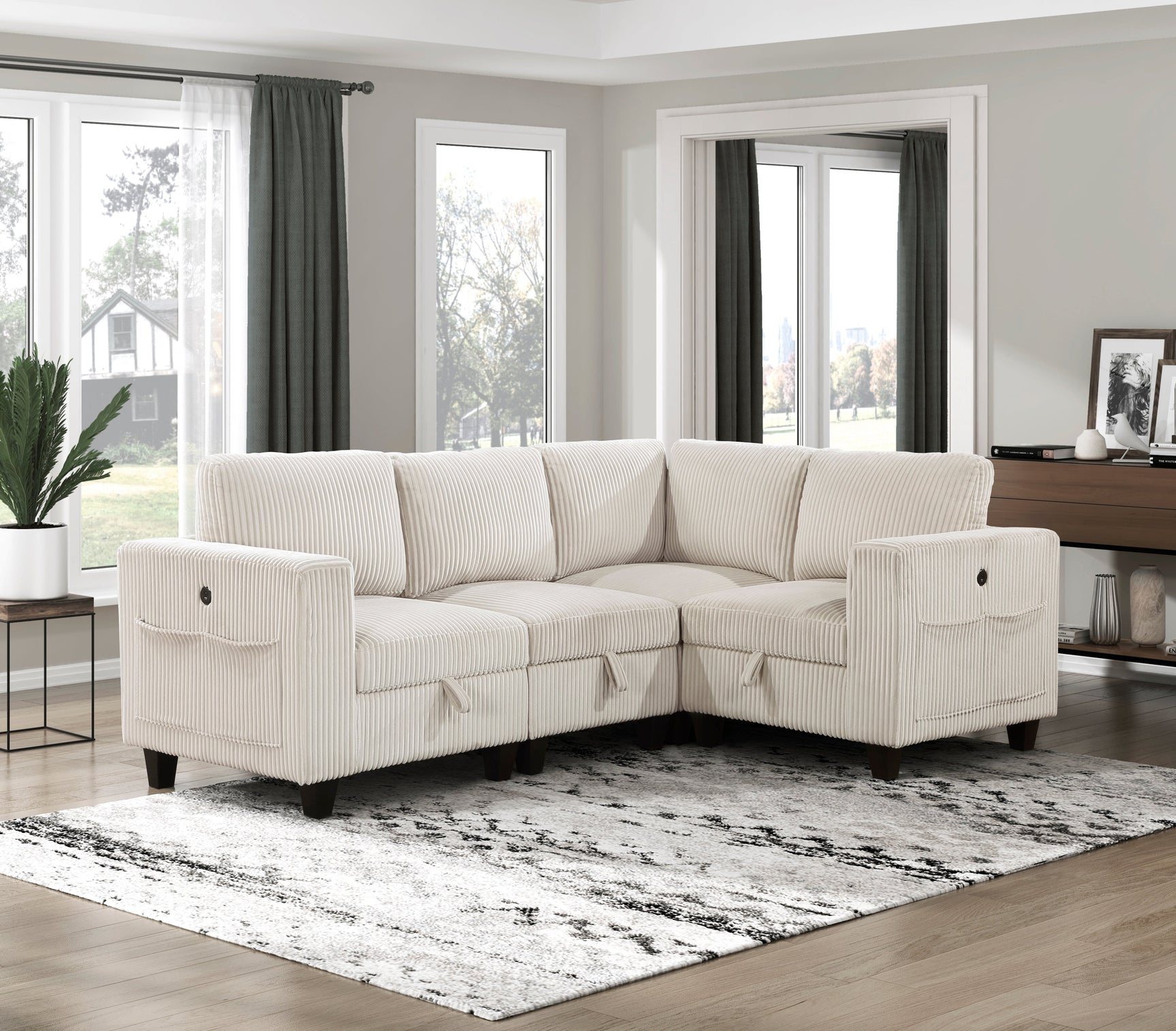 Walterboro Beige 4-Piece Sectional with Storage Pouches - Ornate Home