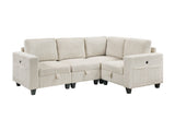 Walterboro Beige 4-Piece Sectional with Storage, Storage Pouches and Charging Ports - Ornate Home