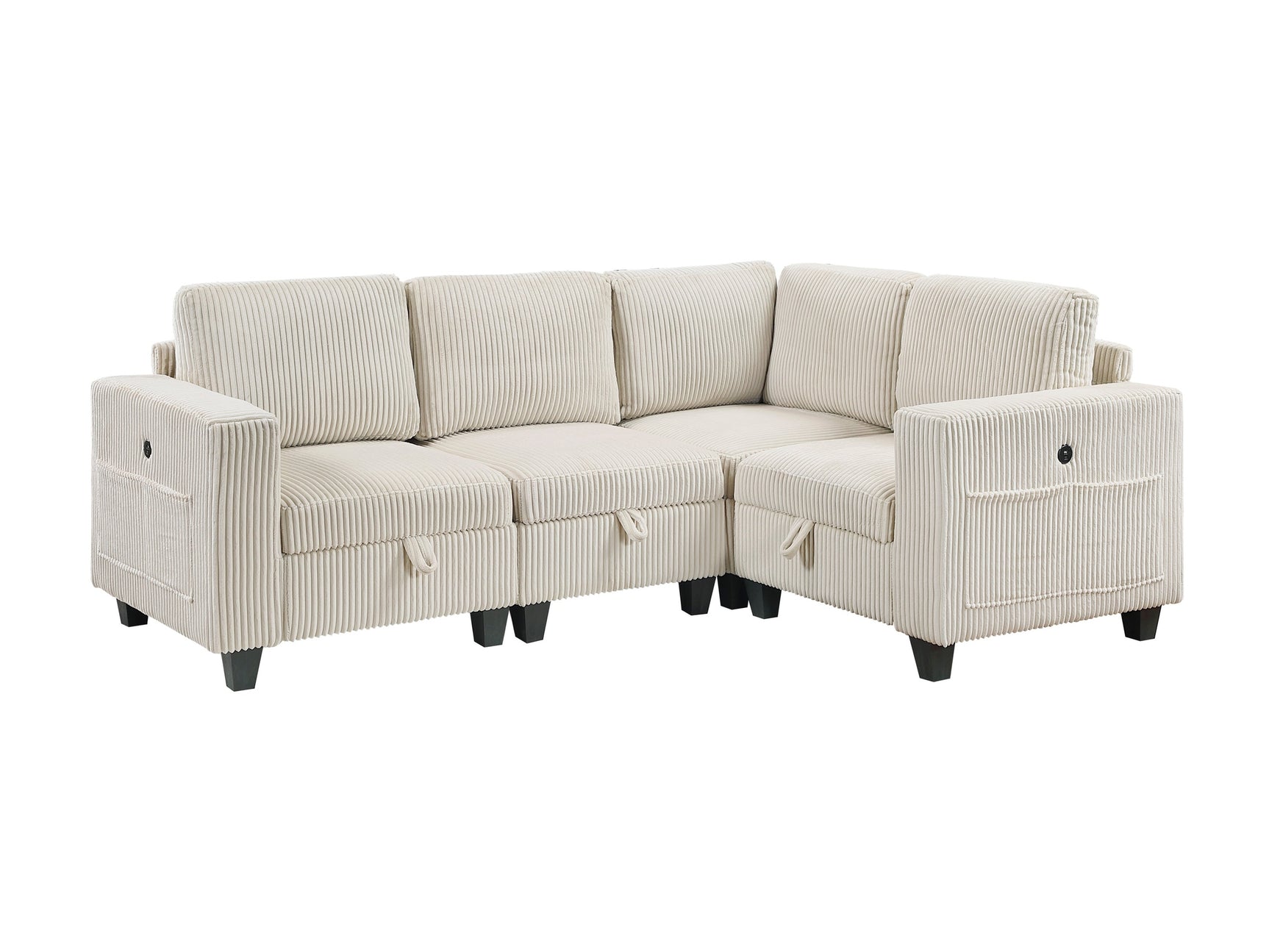 Walterboro Beige 4-Piece Sectional with Storage, Storage Pouches and Charging Ports - Ornate Home