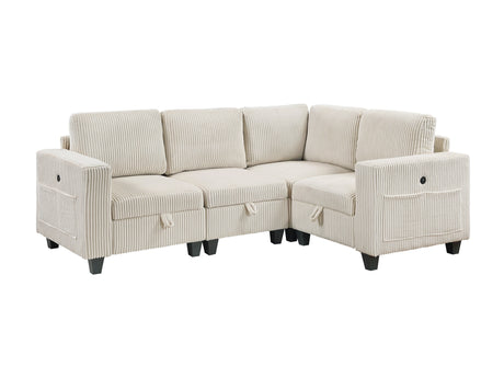 Walterboro Beige 4-Piece Sectional with Storage, Storage Pouches and Charging Ports - Ornate Home