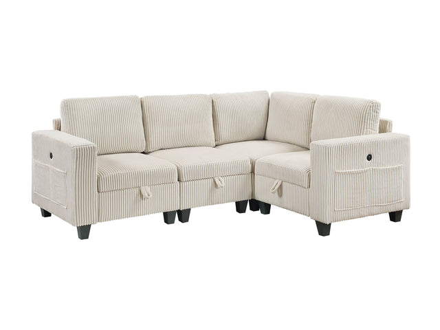 Walterboro Beige 4-Piece Sectional with Storage, Storage Pouches and Charging Ports - Ornate Home