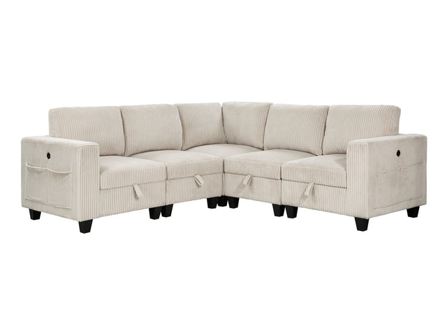 Walterboro Beige 5-Piece Sectional with Storage Pouches - Ornate Home