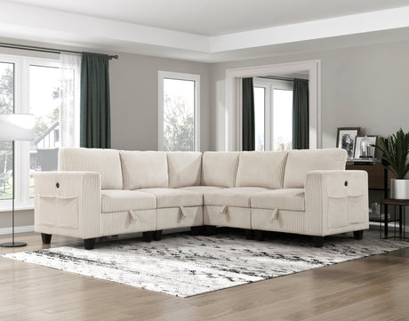 Walterboro Beige 5-Piece Sectional with Storage Pouches - Ornate Home