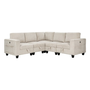 Walterboro Beige 5-Piece Sectional with Storage Pouches - Ornate Home