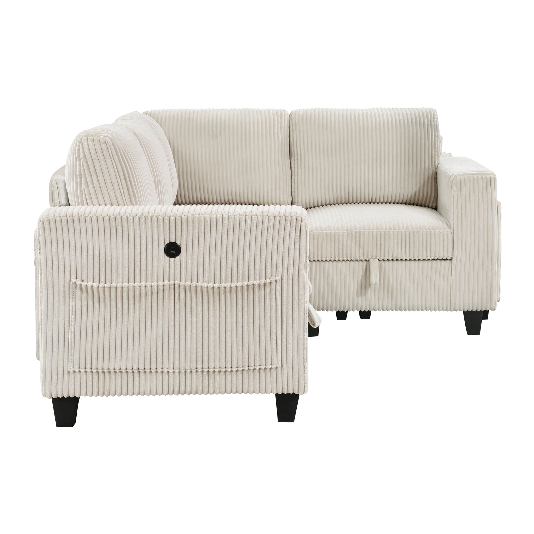 Walterboro Beige 5-Piece Sectional with Storage, Storage Pouches and Charging Ports - Ornate Home