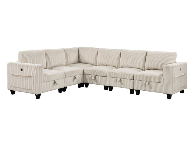 Walterboro Beige 6-Piece Sectional with Storage Pouches - Ornate Home