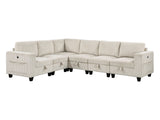Walterboro Beige 6-Piece Sectional with Storage, Storage Pouches and Charging Ports - Ornate Home