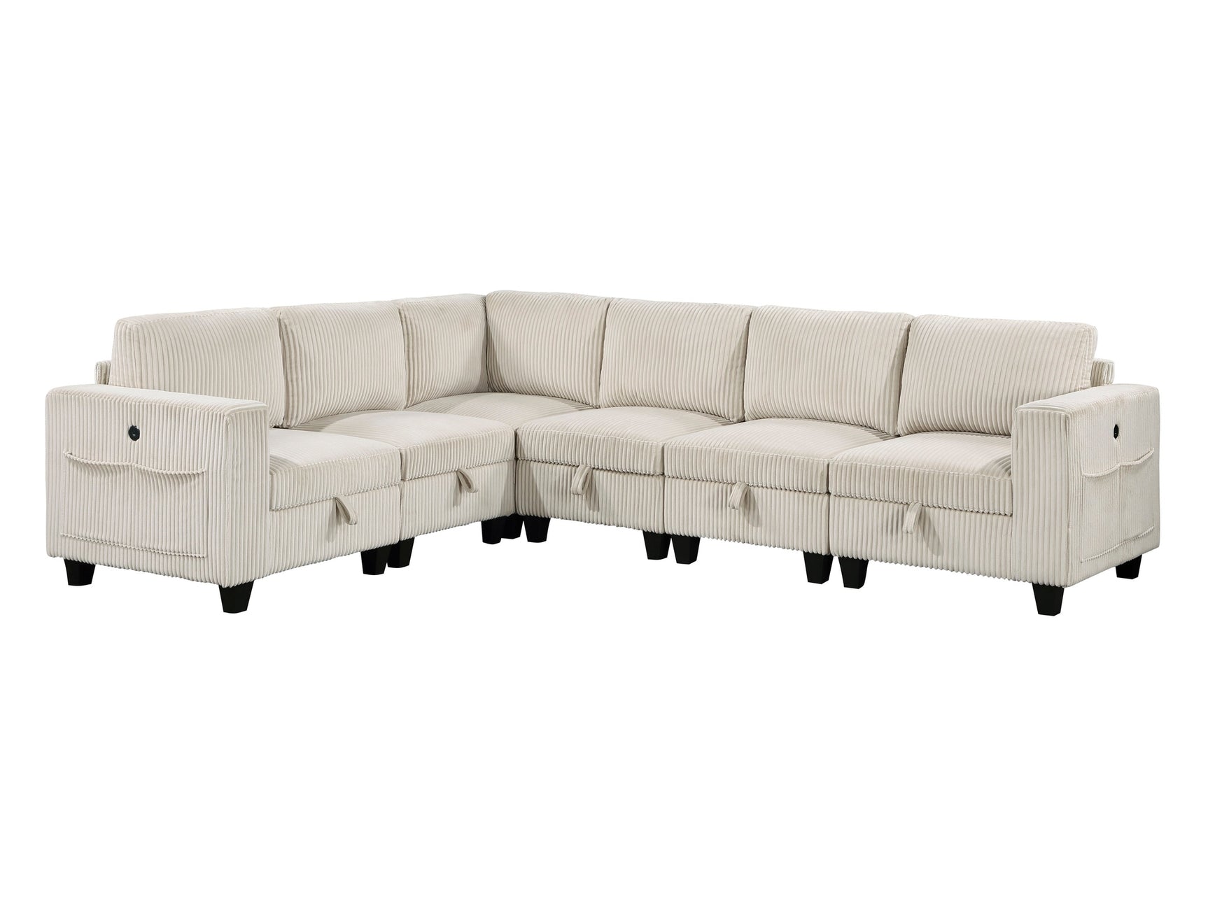 Walterboro Beige 6-Piece Sectional with Storage, Storage Pouches and Charging Ports - Ornate Home