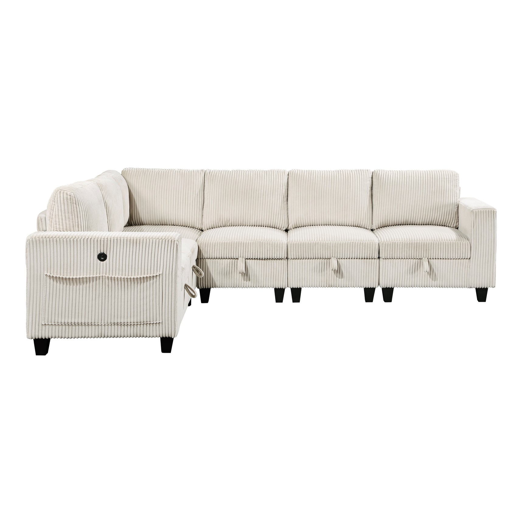 Walterboro Beige 6-Piece Sectional with Storage, Storage Pouches and Charging Ports - Ornate Home