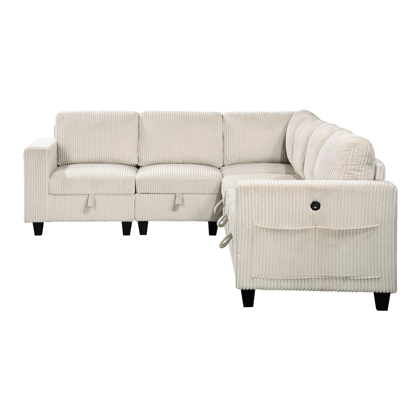 Walterboro Beige 6-Piece Sectional with Storage, Storage Pouches and Charging Ports - Ornate Home
