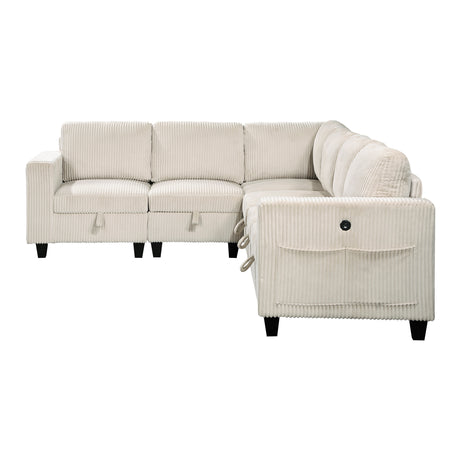 Walterboro Beige 6-Piece Sectional with Storage, Storage Pouches and Charging Ports - Ornate Home