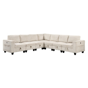Walterboro Beige 7-Piece Sectional with Storage Pouches - Ornate Home