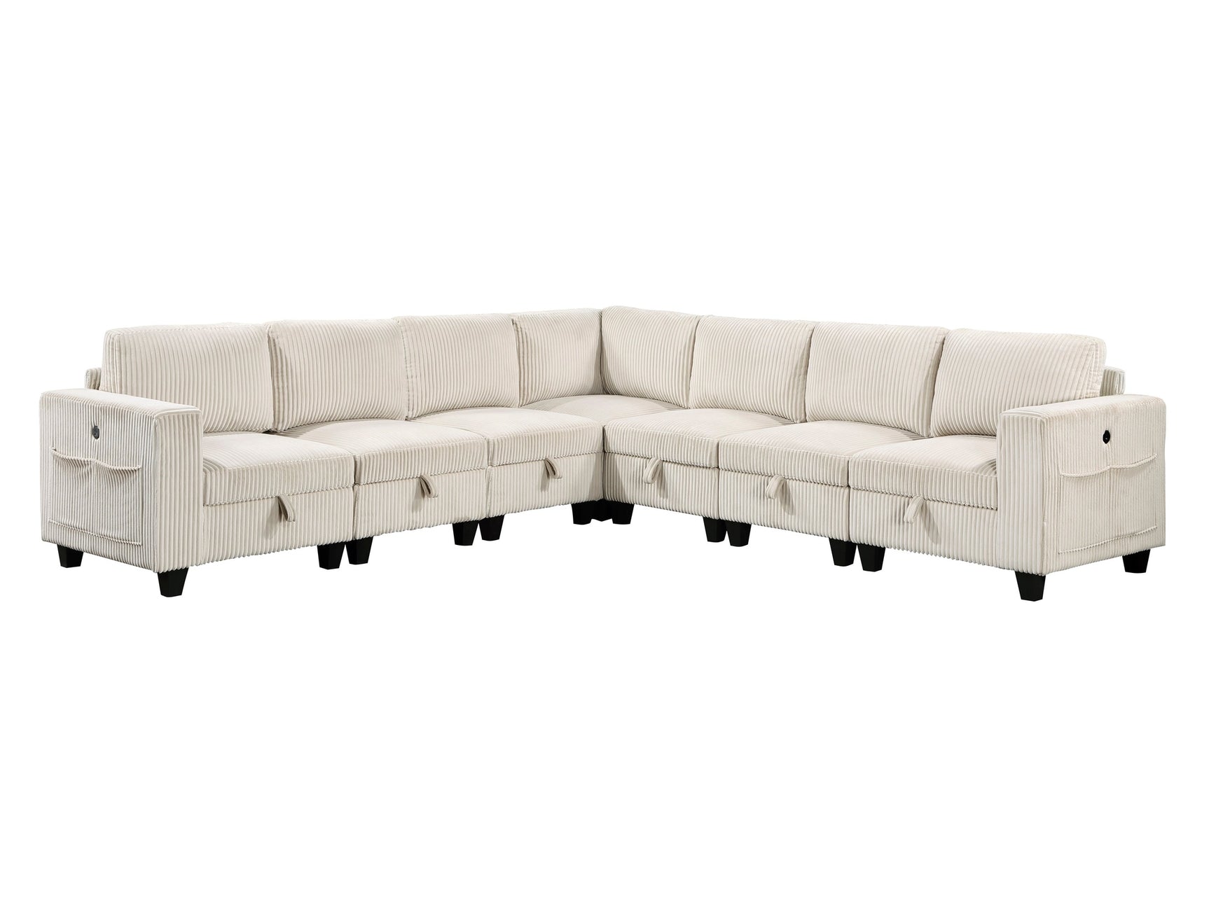 Walterboro Beige 7-Piece Sectional with Storage, Storage Pouches and Charging Ports - Ornate Home