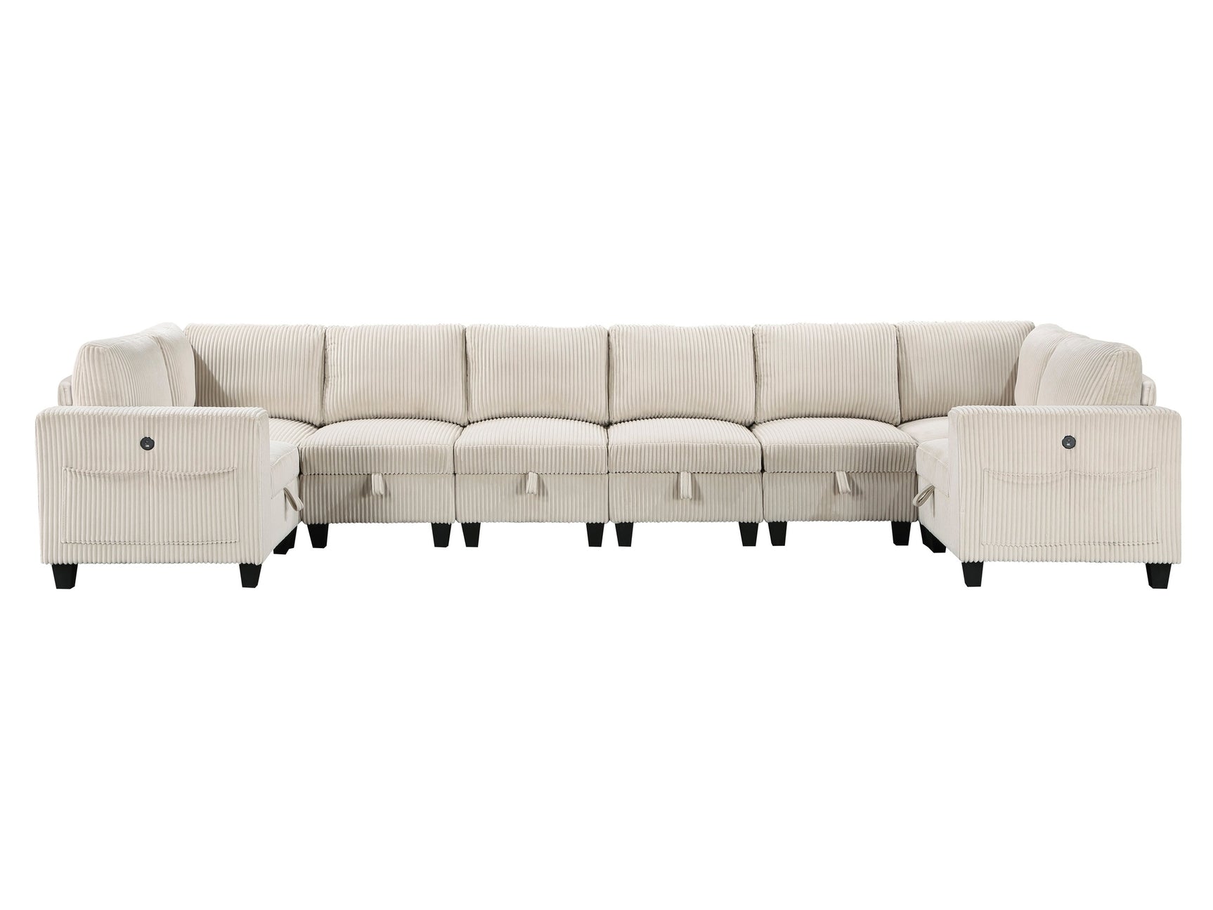 Walterboro Beige 8-Piece Sectional with Storage, Storage Pouches and Charging Ports - Ornate Home