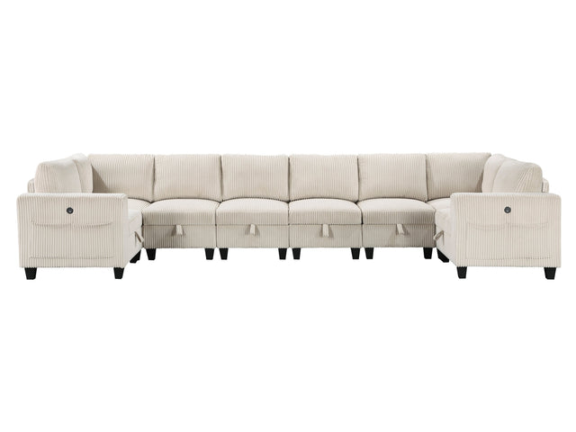 Walterboro Beige 8-Piece Sectional with Storage, Storage Pouches and Charging Ports - Ornate Home