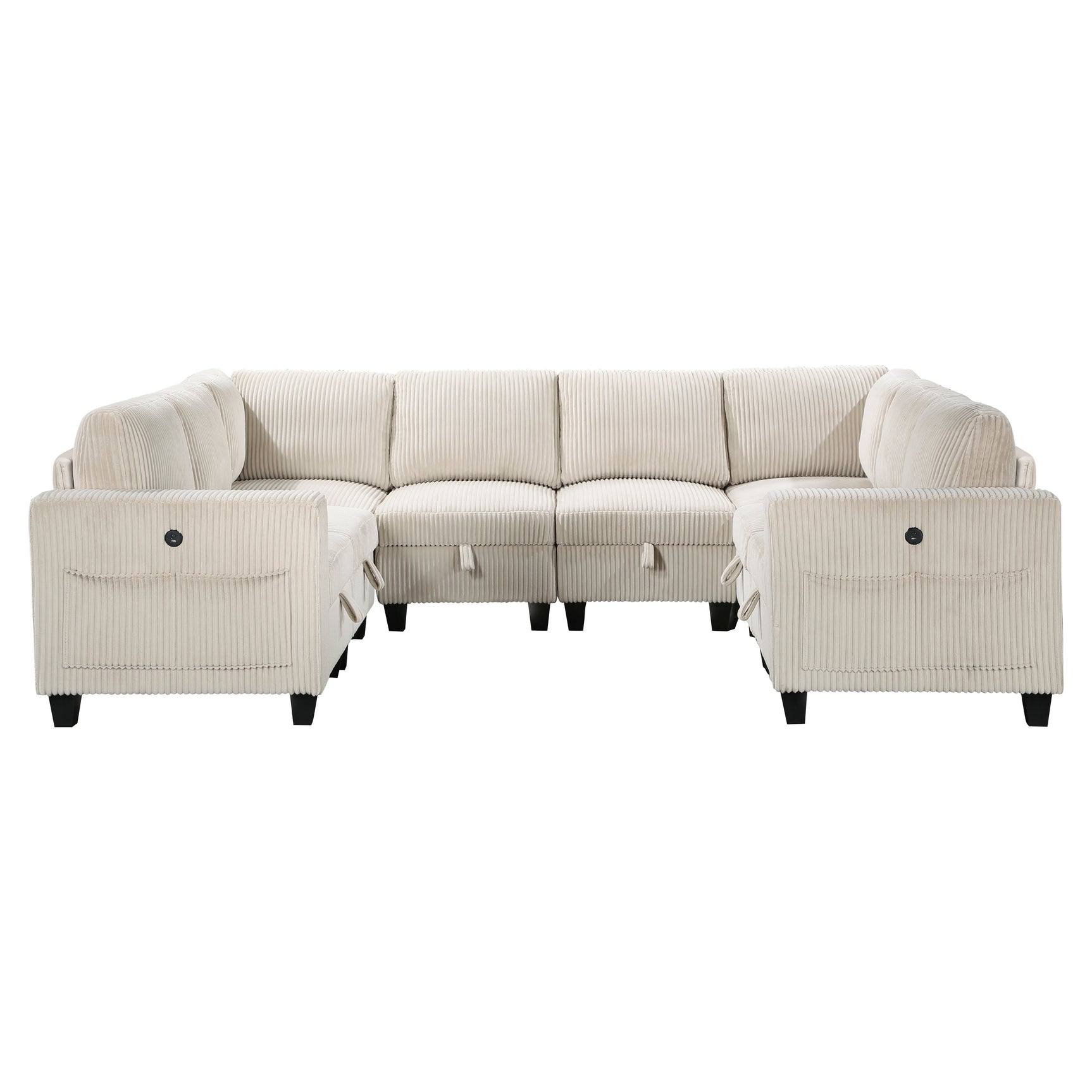 Walterboro Beige 8-Piece Sectional with Storage, Storage Pouches and Charging Ports - Ornate Home